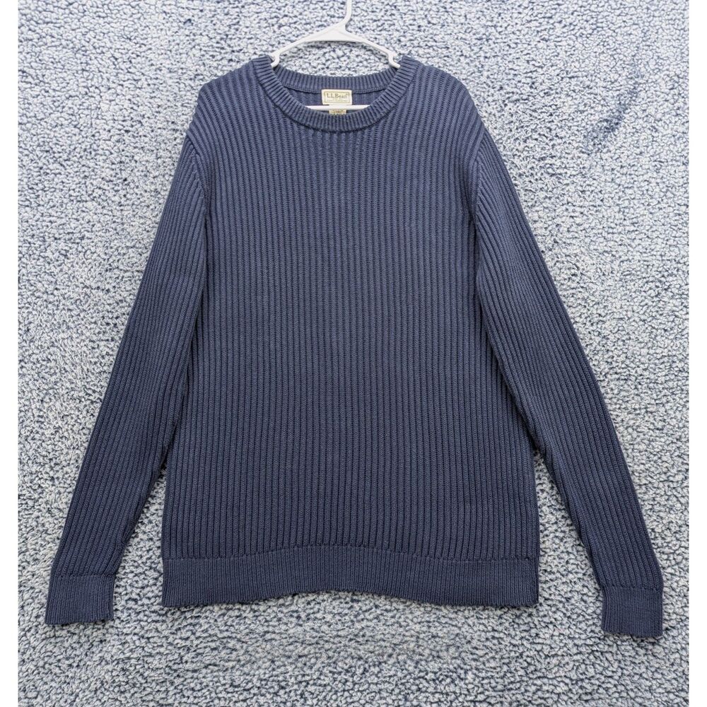 VTG Lands End Ribbed Pullover Sweater Mens LT Fisherman Heavy Chunky Knit Blue